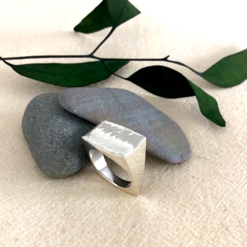 Geometric Hammered Ring, Sterling Silver